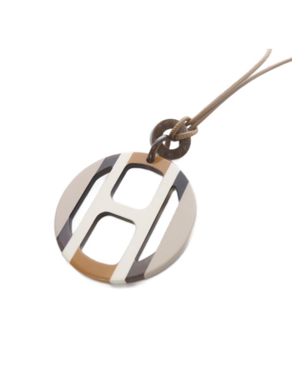 Hermes H Equipe Sable Horn Necklace Beige